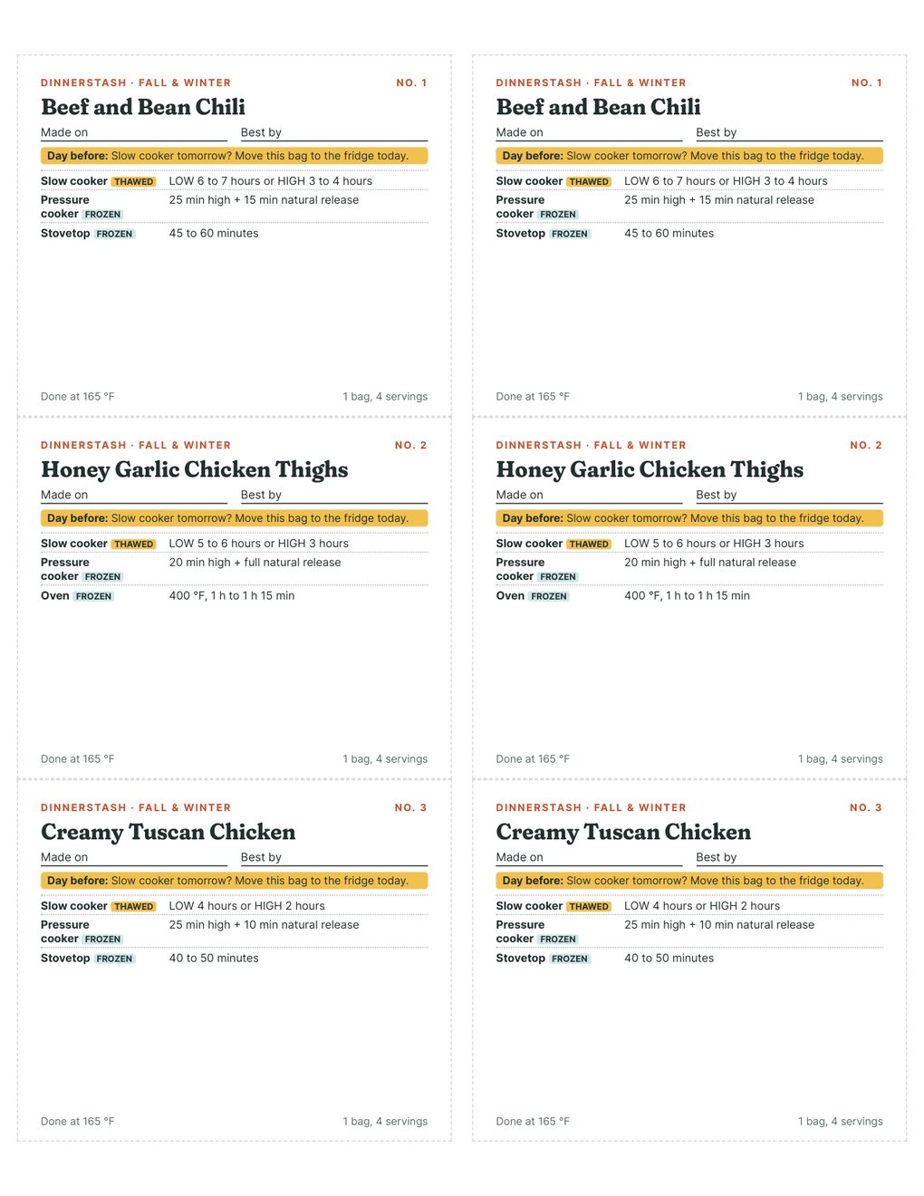 The first sheet of the Freezer Bag Labels